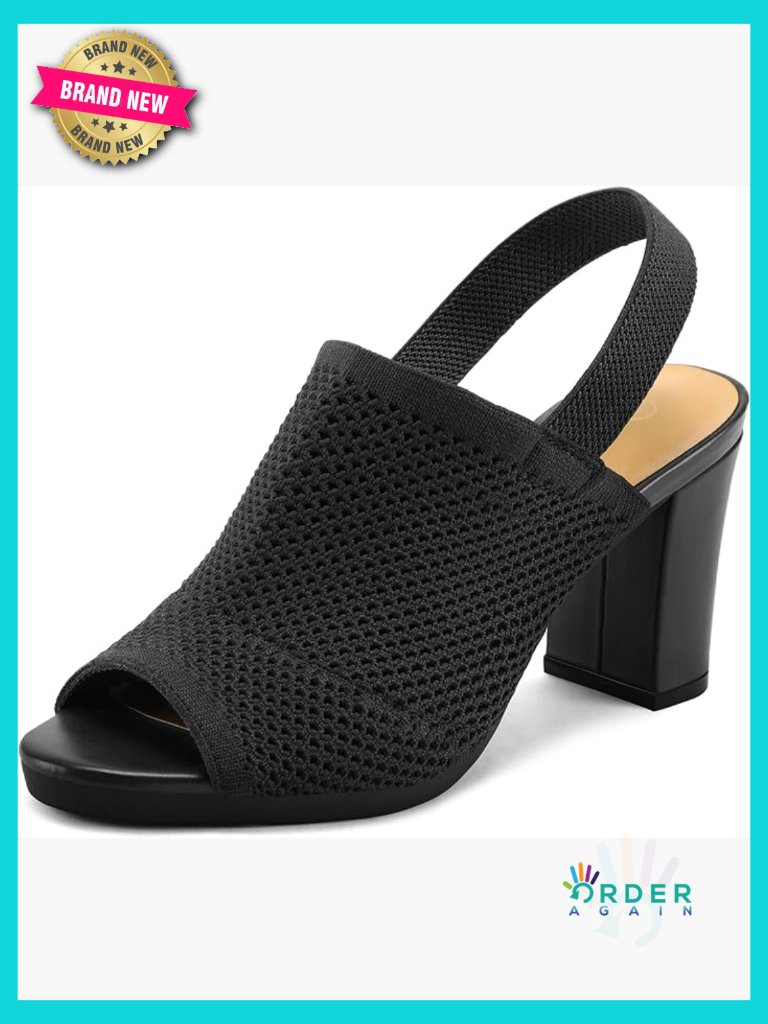Chunky Block Heel Sandals Open Toe Elastic Slingback Casual Dress Shoes
